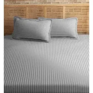 100% Cotton Satin Stripe 210 TC  Duvet Cover Set - Light Gray