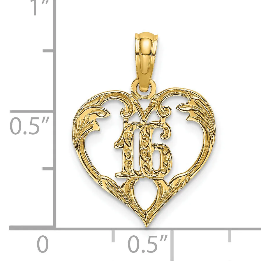 14k Yellow Gold 16 Inside Heart Design Pendant