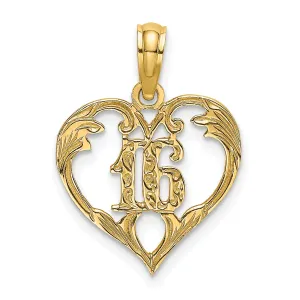14k Yellow Gold 16 Inside Heart Design Pendant