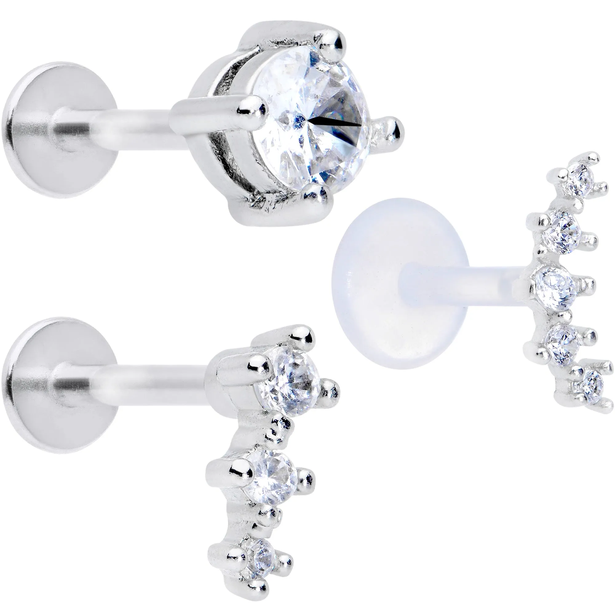 16 Gauge 5/16 Clear Gem Bioplast Curves Labret Monroe Tragus Set of 3