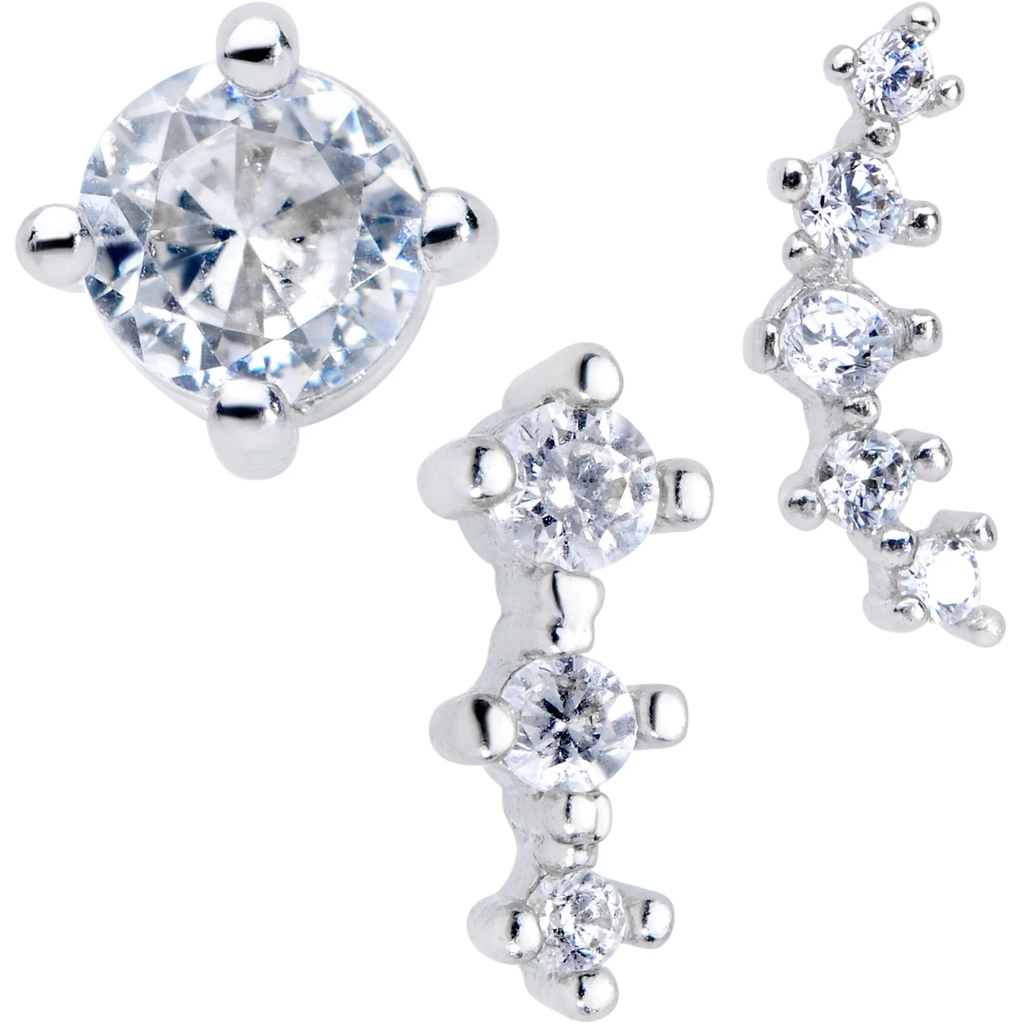 16 Gauge 5/16 Clear Gem Bioplast Curves Labret Monroe Tragus Set of 3