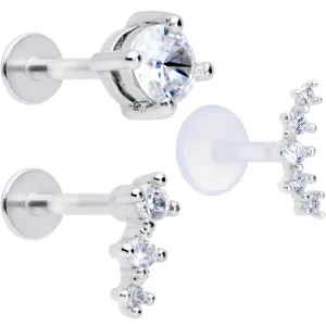 16 Gauge 5/16 Clear Gem Bioplast Curves Labret Monroe Tragus Set of 3