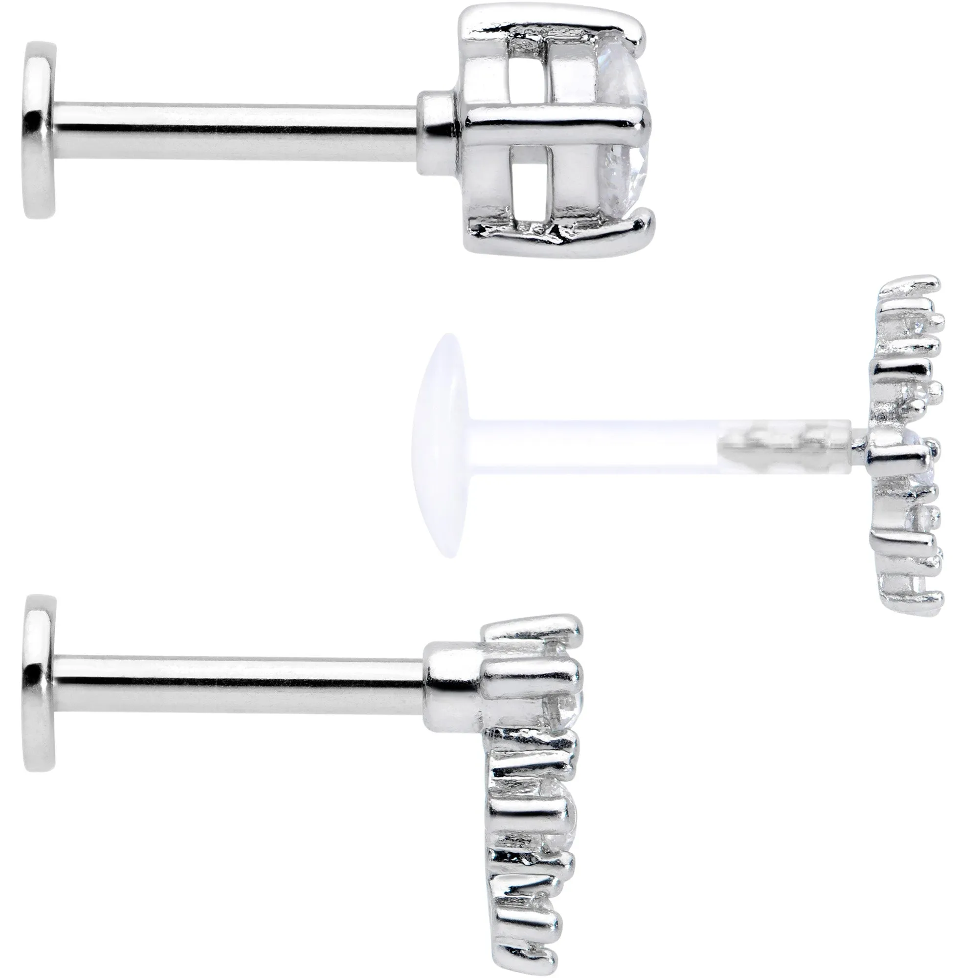 16 Gauge 5/16 Clear Gem Bioplast Curves Labret Monroe Tragus Set of 3
