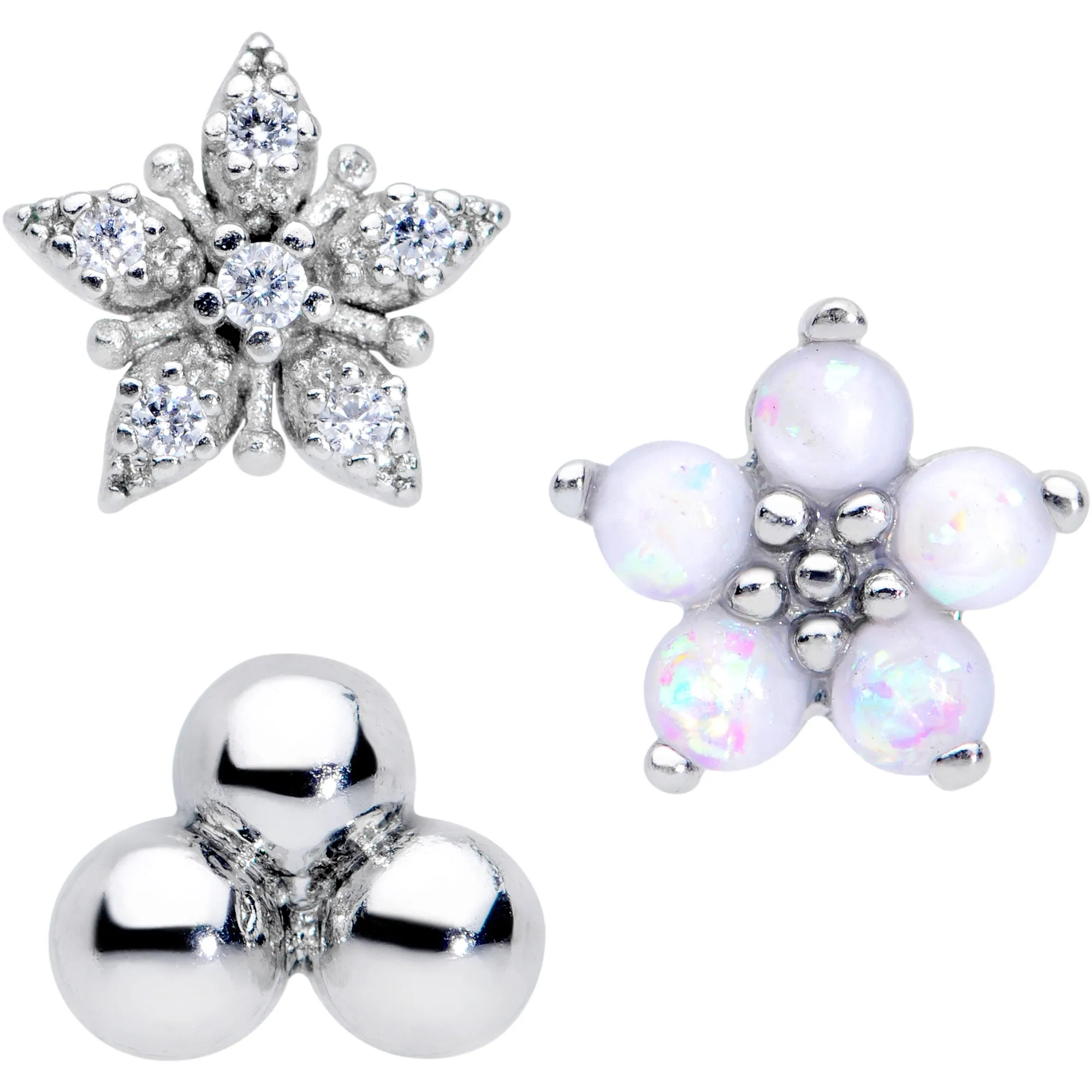 16 Gauge 5/16 CZ Gem White Faux Opal Bioplast Labret Tragus Set of 3
