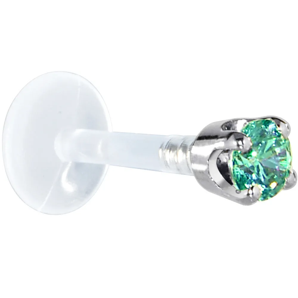 16 Gauge 5/16 Solid 14KT White Gold 3mm Mint Green Cubic Zirconia Bioplast Tragus Earring Stud