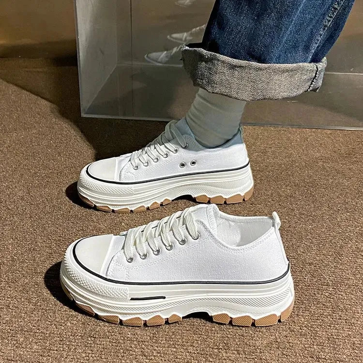 2024 New Women Canvas Flat Shoes Spring and Autumn Fashion Thick Soled Canvas Height Increasing Women Casual Sports Shoes