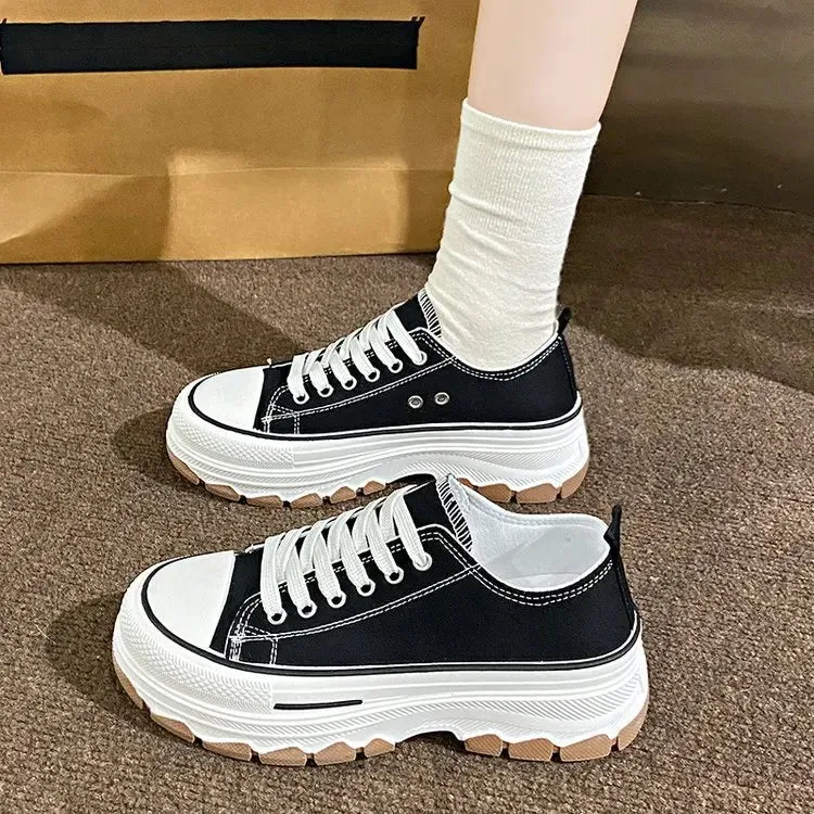 2024 New Women Canvas Flat Shoes Spring and Autumn Fashion Thick Soled Canvas Height Increasing Women Casual Sports Shoes