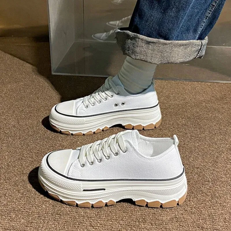 2024 New Women Canvas Flat Shoes Spring and Autumn Fashion Thick Soled Canvas Height Increasing Women Casual Sports Shoes