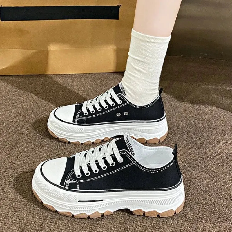 2024 New Women Canvas Flat Shoes Spring and Autumn Fashion Thick Soled Canvas Height Increasing Women Casual Sports Shoes