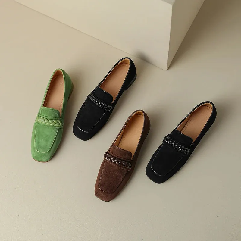 AIYUQI 2025 new style square toe thick heel mid-mouth single shoes women's flat shoes low heel loafers