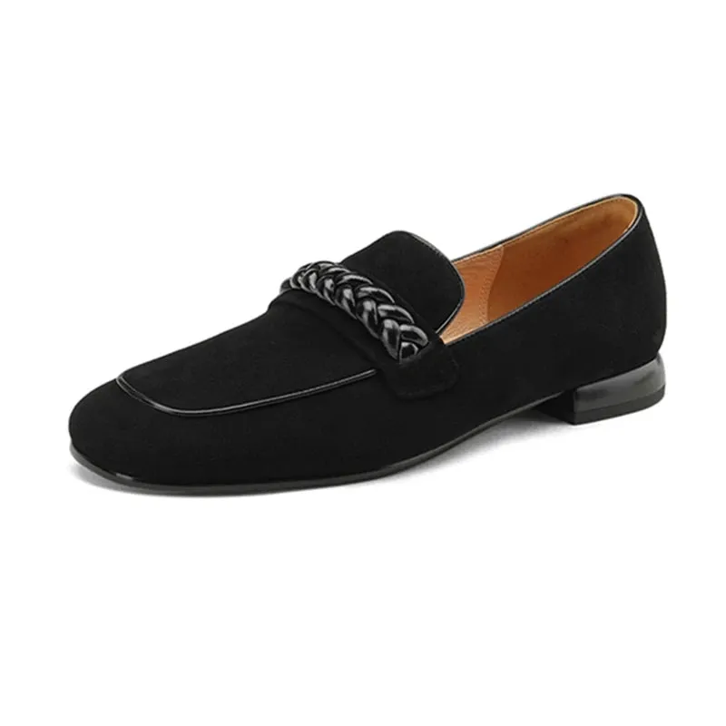 AIYUQI 2025 new style square toe thick heel mid-mouth single shoes women's flat shoes low heel loafers