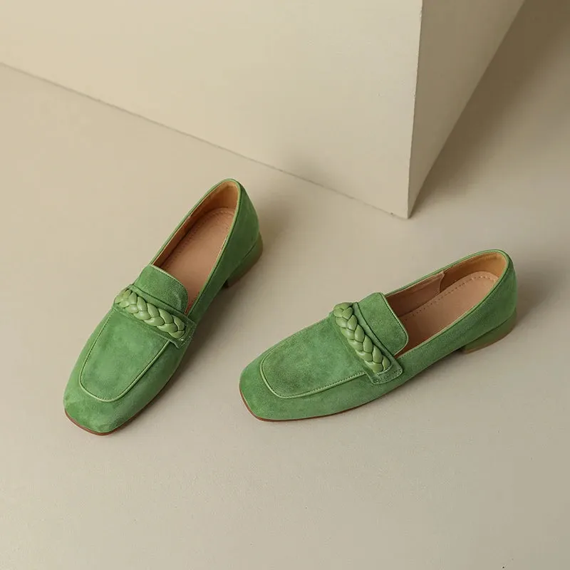 AIYUQI 2025 new style square toe thick heel mid-mouth single shoes women's flat shoes low heel loafers
