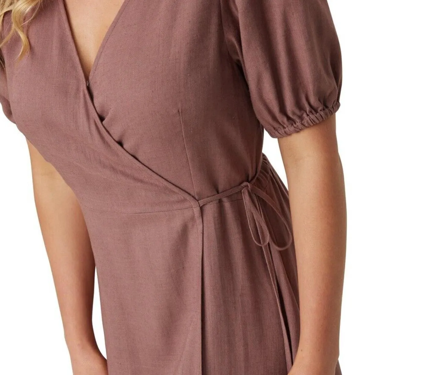 &me Women's Linen Blend Wrap Dress in Truffle Size 10 (New)