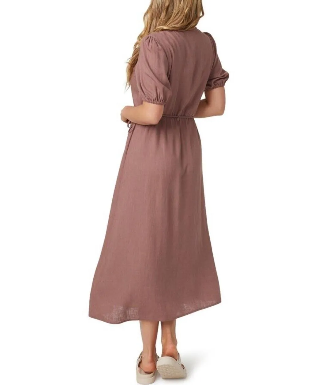 &me Women's Linen Blend Wrap Dress in Truffle Size 10 (New)