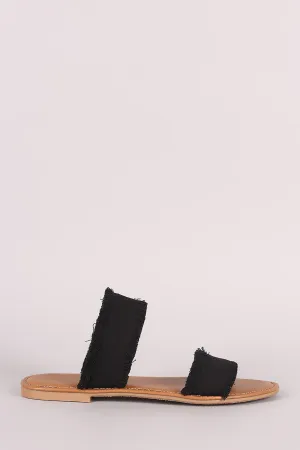 Bamboo Two Band Frayed Canvas Slide Sandal