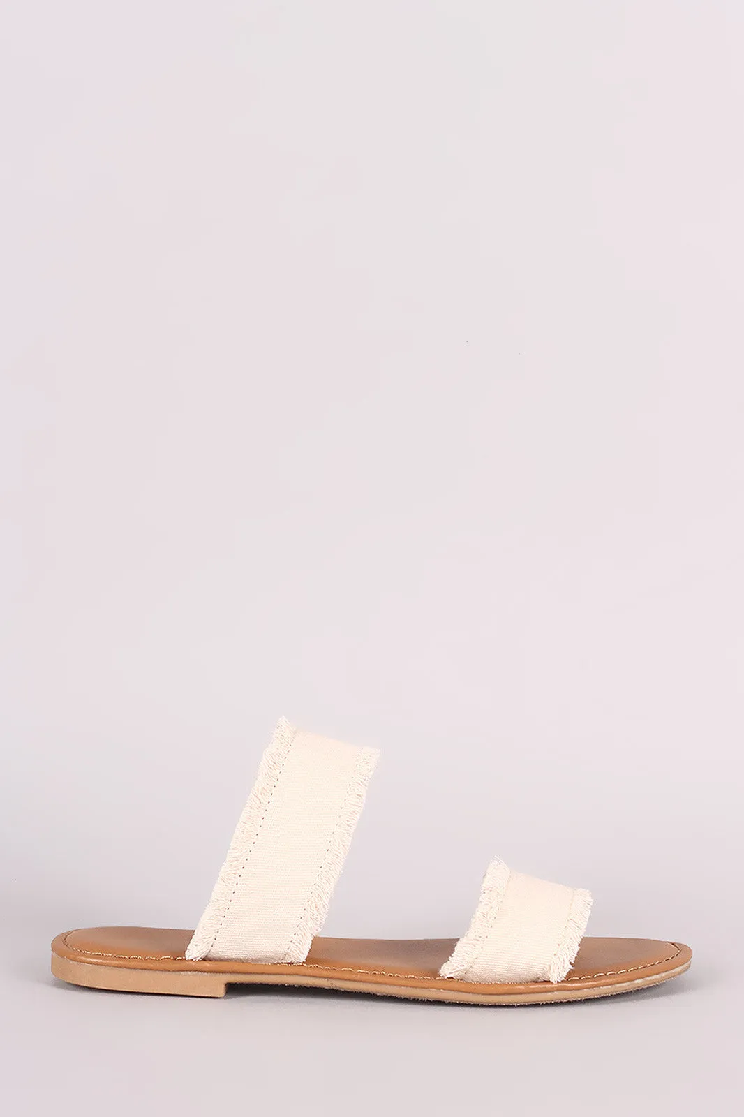 Bamboo Two Band Frayed Canvas Slide Sandal