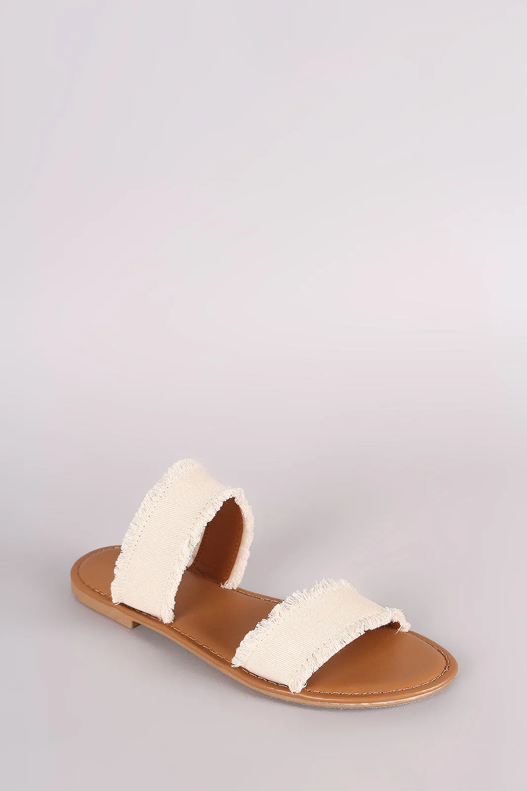 Bamboo Two Band Frayed Canvas Slide Sandal