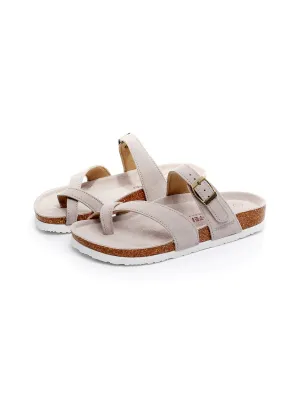 Beige Buckle-Accent Suede Upper Sandals