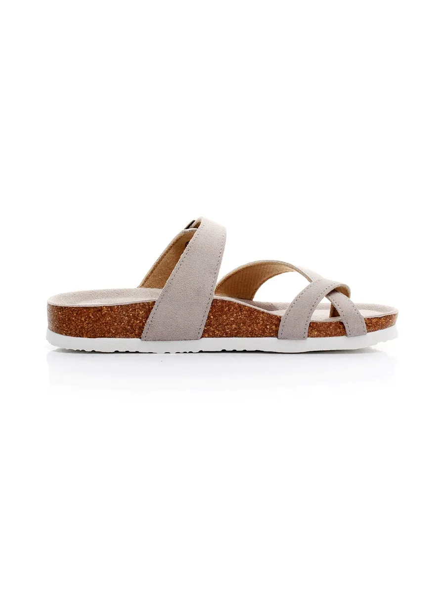 Beige Buckle-Accent Suede Upper Sandals
