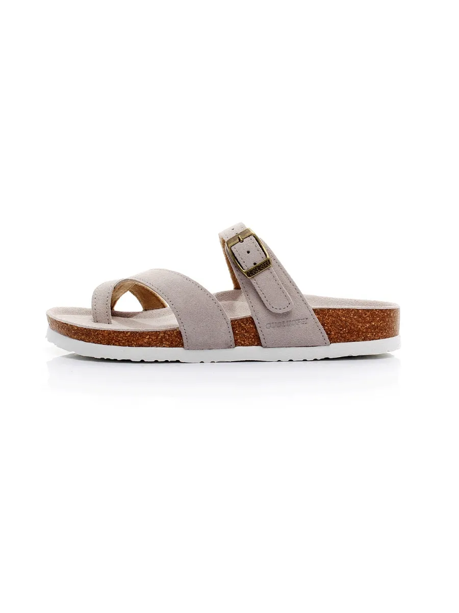 Beige Buckle-Accent Suede Upper Sandals