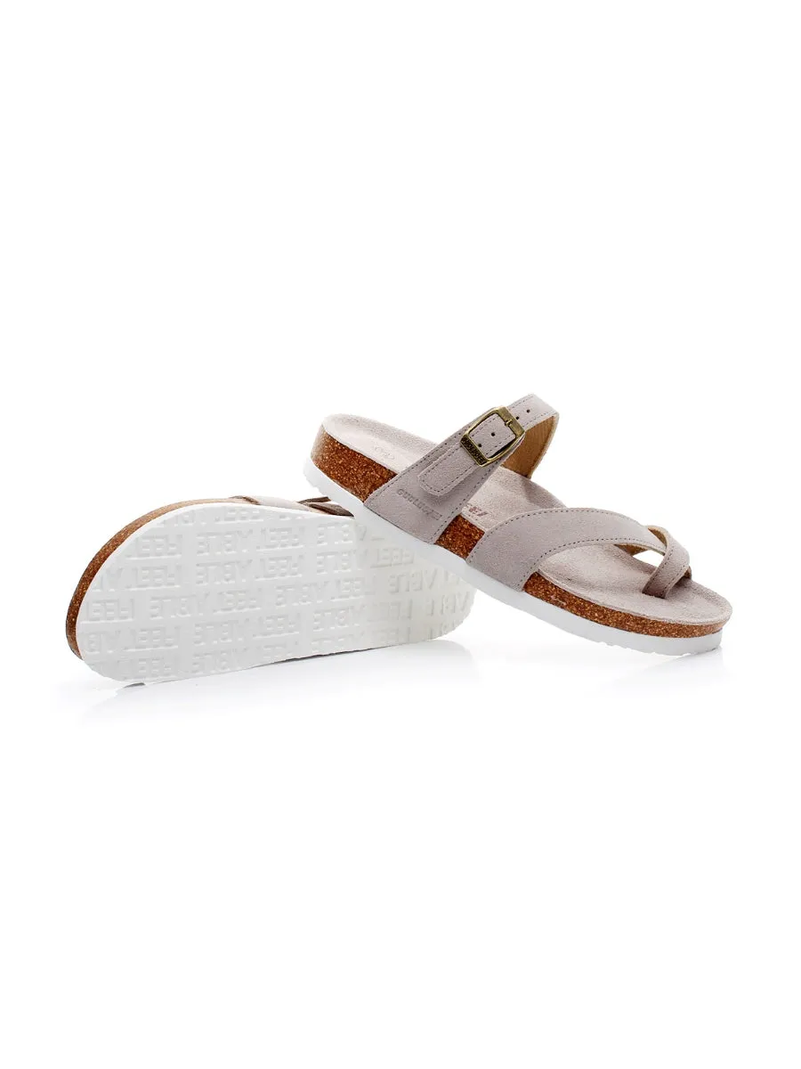 Beige Buckle-Accent Suede Upper Sandals