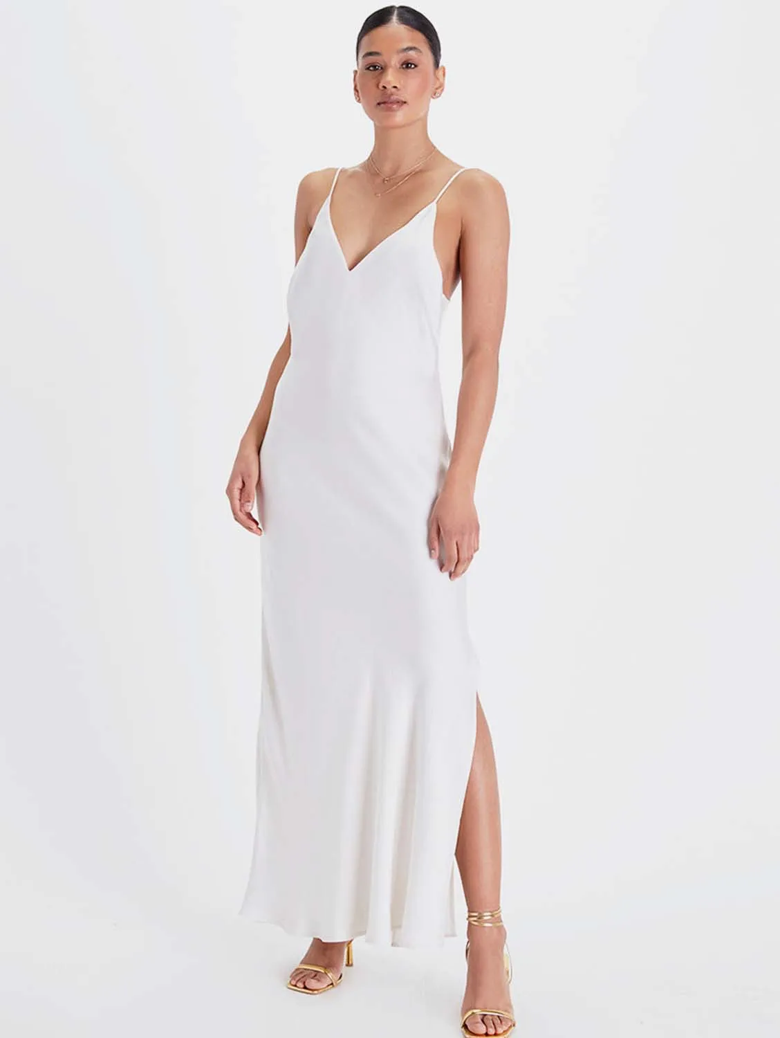 Bias Cut Lightweight TENCEL™ Modal Vegan Silk Slip Gown | Snow White