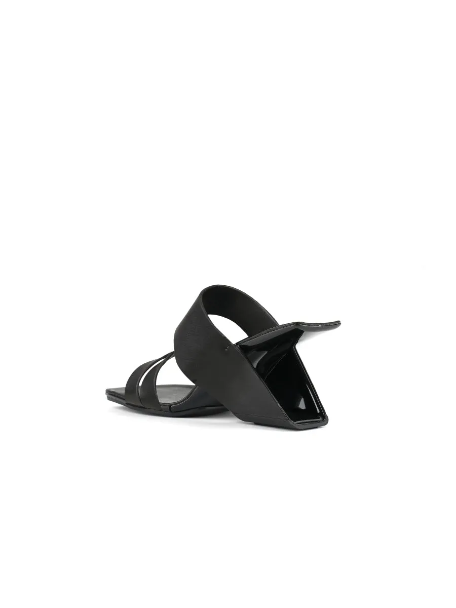 Black Cross Strap Leather Wedge Slides