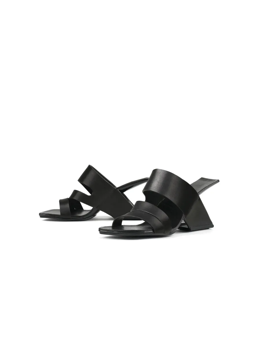 Black Cross Strap Leather Wedge Slides