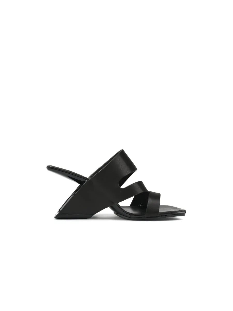 Black Cross Strap Leather Wedge Slides