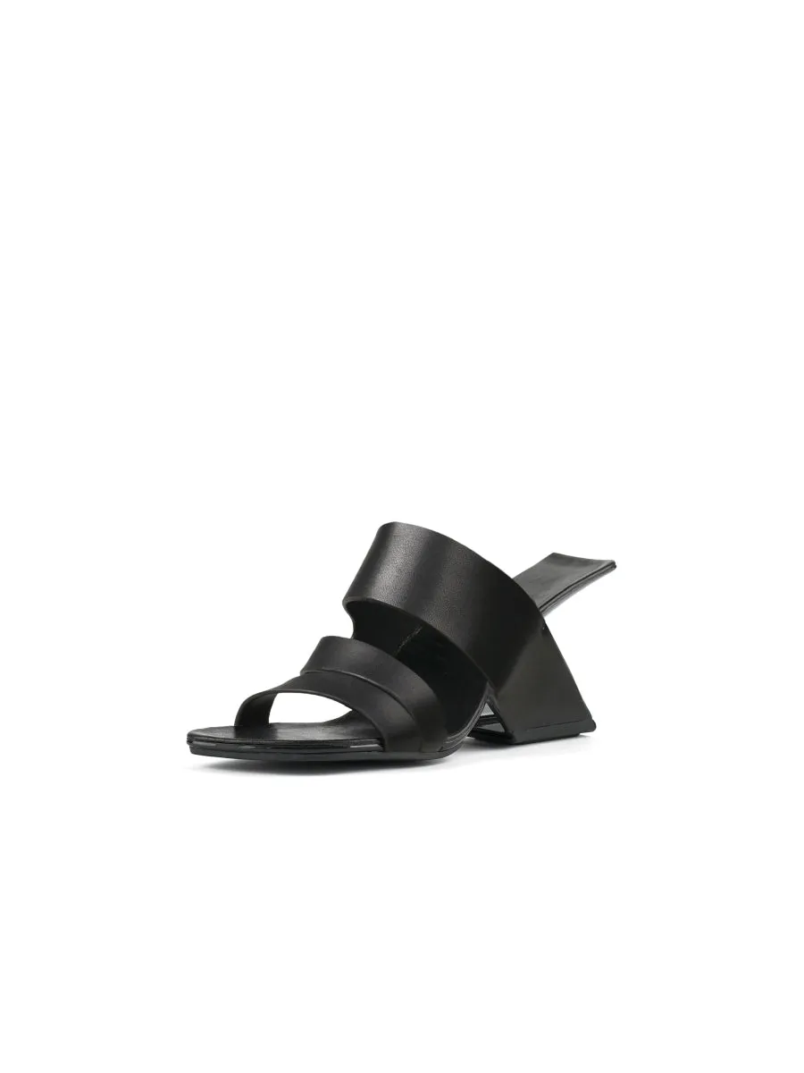 Black Cross Strap Leather Wedge Slides