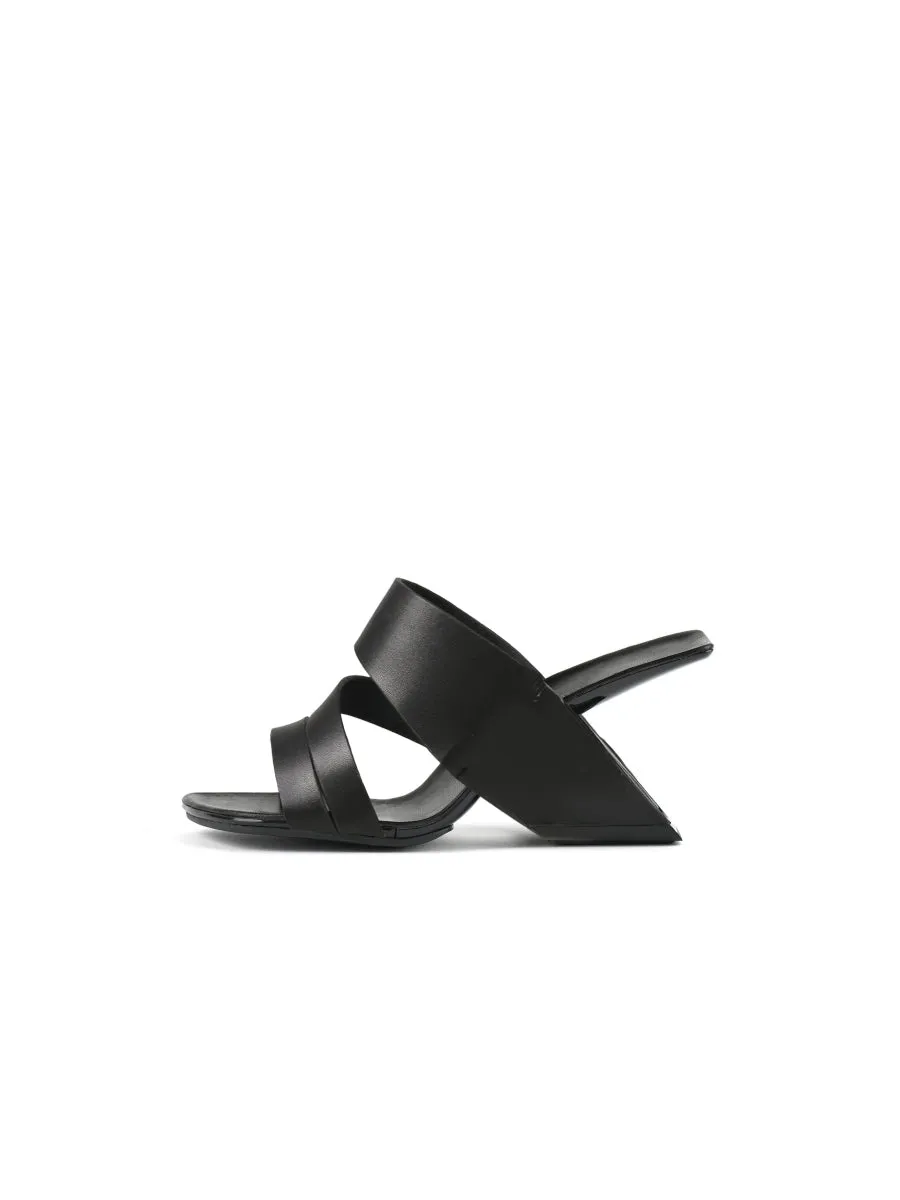 Black Cross Strap Leather Wedge Slides
