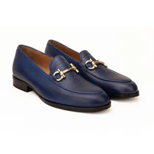 Blue Handpainted Buckle Loafer With Croco Detail