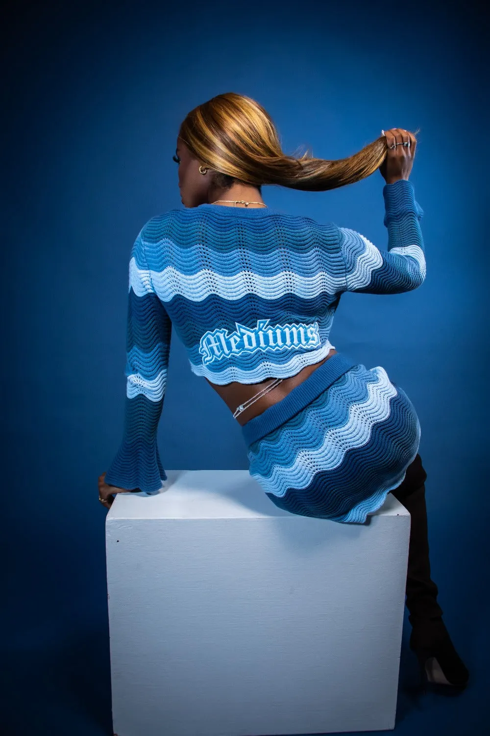 Blue Knitted Crochet Skirt - Women