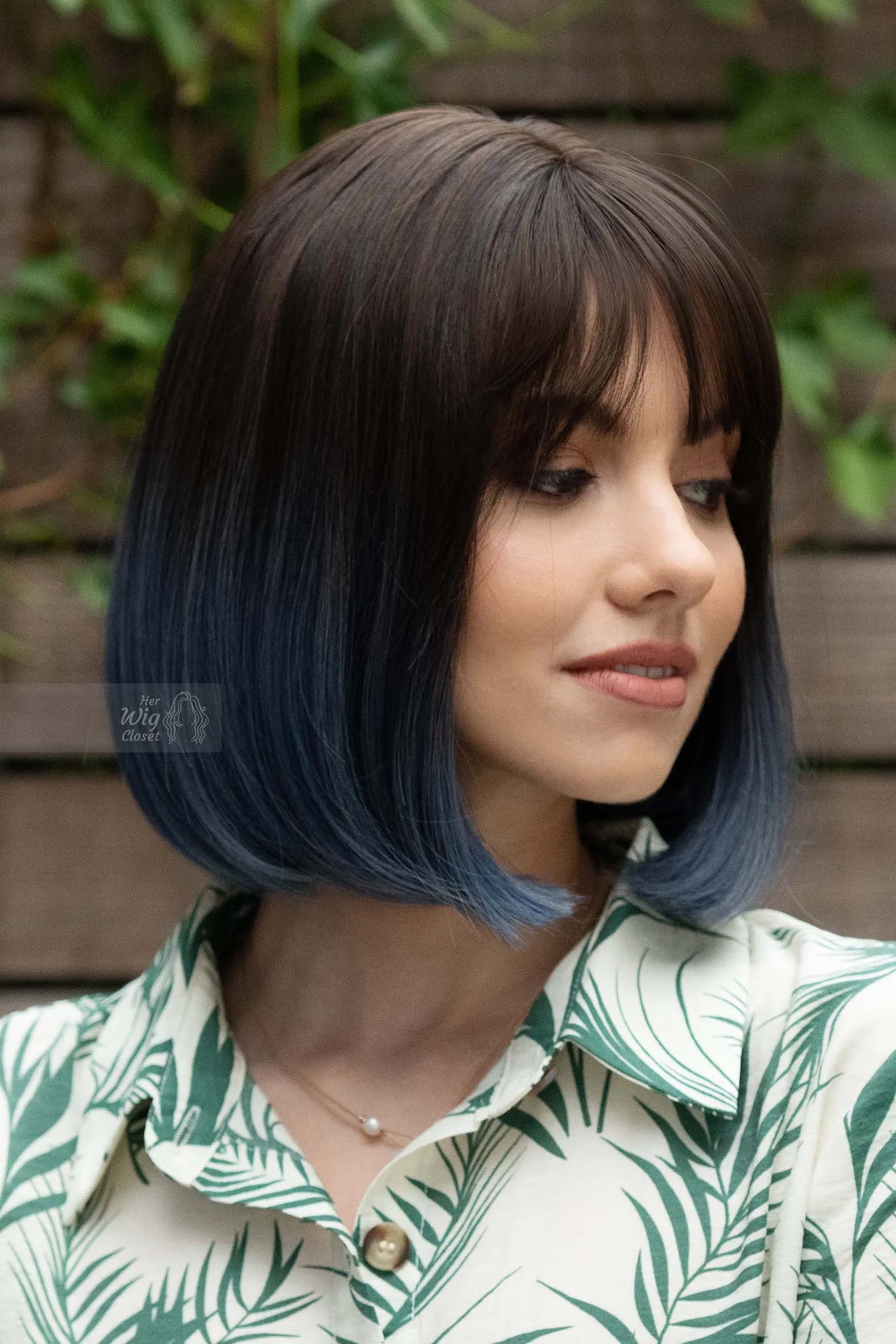 Blue Ombre Synthetic Bob Wig with Bangs Grace
