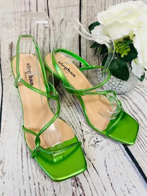 BRIGHT GREEN STRAPPY HEEL SANDALS ( P1300 )