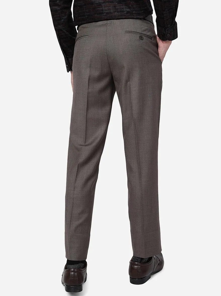 Brown Solid Slim Fit Formal Trouser | Metal