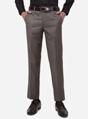 Brown Solid Slim Fit Formal Trouser | Metal