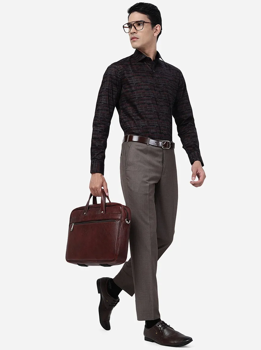 Brown Solid Slim Fit Formal Trouser | Metal