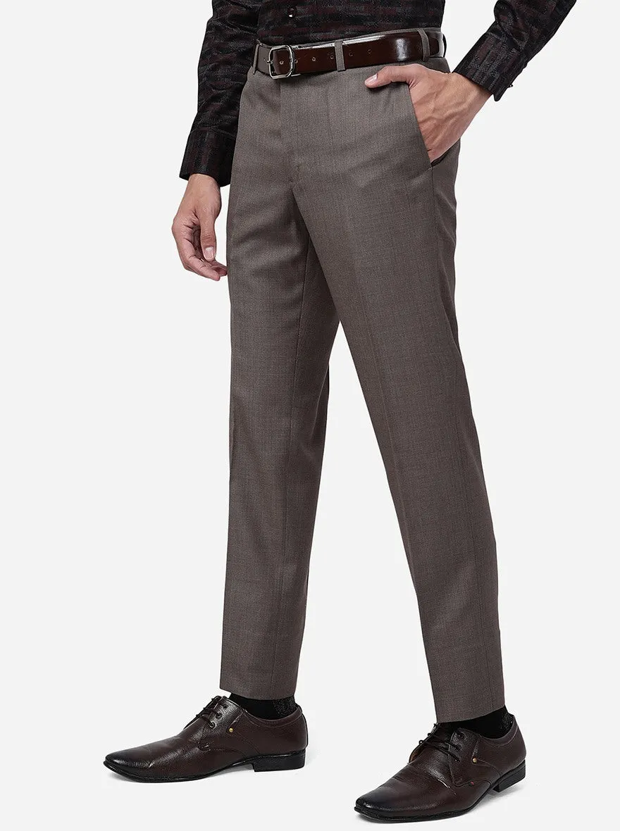 Brown Solid Slim Fit Formal Trouser | Metal