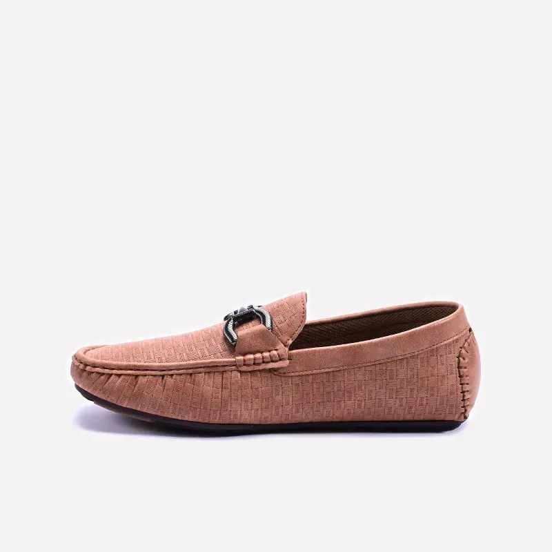Brown Textured Horsebit Loafers 0130953