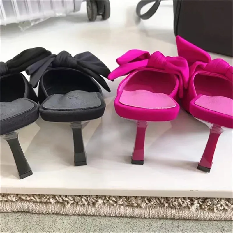 Butterfly-knot Mules Women Slippers Elegant Pointed Toe Thin High Heels Ladies Summer Fashion Party Prom Shoe