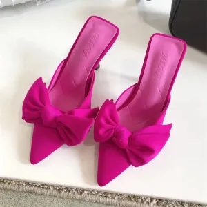 Butterfly-knot Mules Women Slippers Elegant Pointed Toe Thin High Heels Ladies Summer Fashion Party Prom Shoe