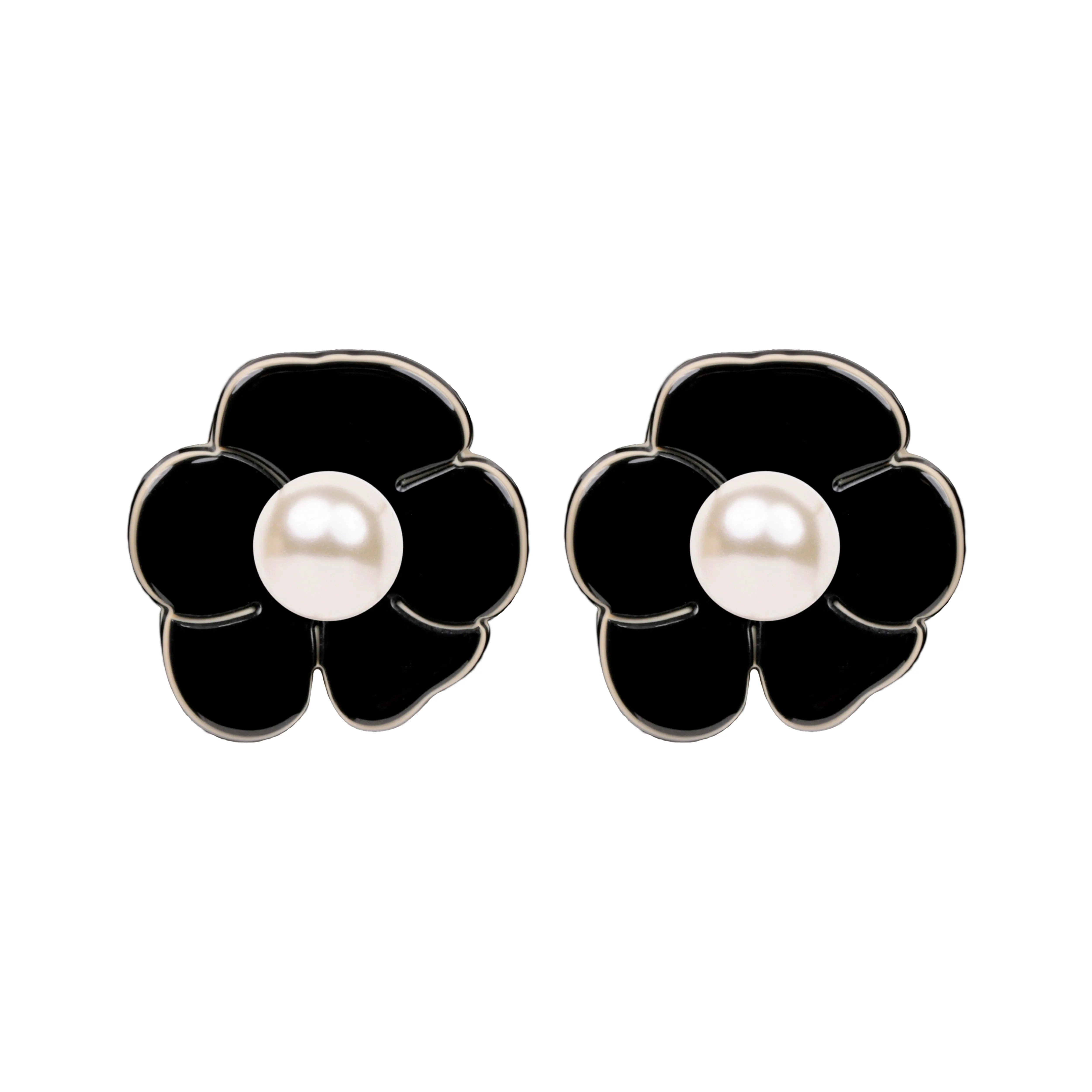 Camellia Pearl Black Earrings
