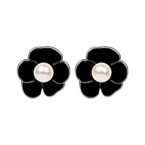 Camellia Pearl Black Earrings