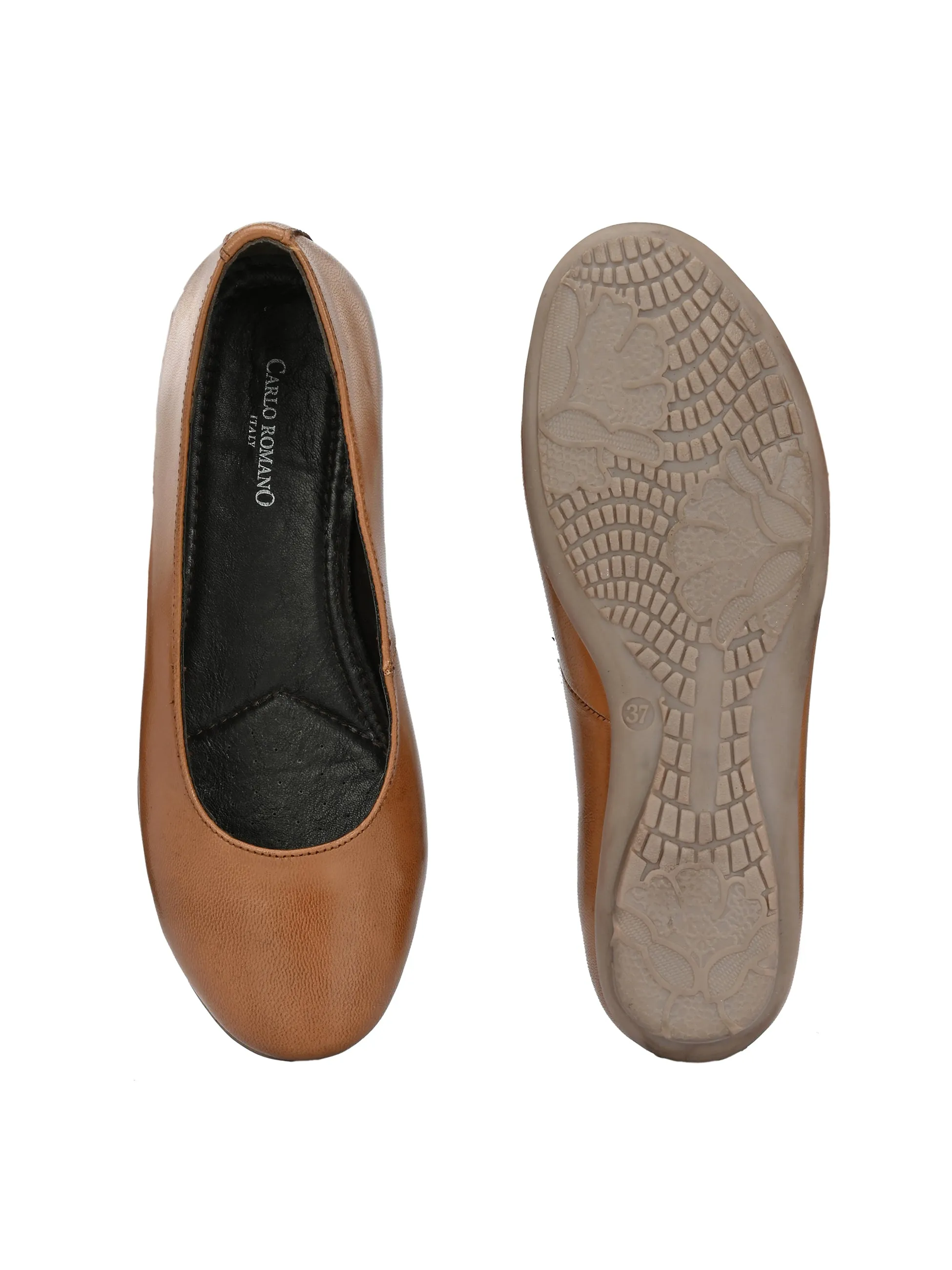 CARLO ROMANO  LEATHER TAN COLOR SLIP-ON BELLLY FOR WOMEN