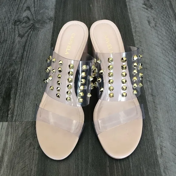 Carvela Ghoul Clear Studded Block Heel Dress Mules size 37