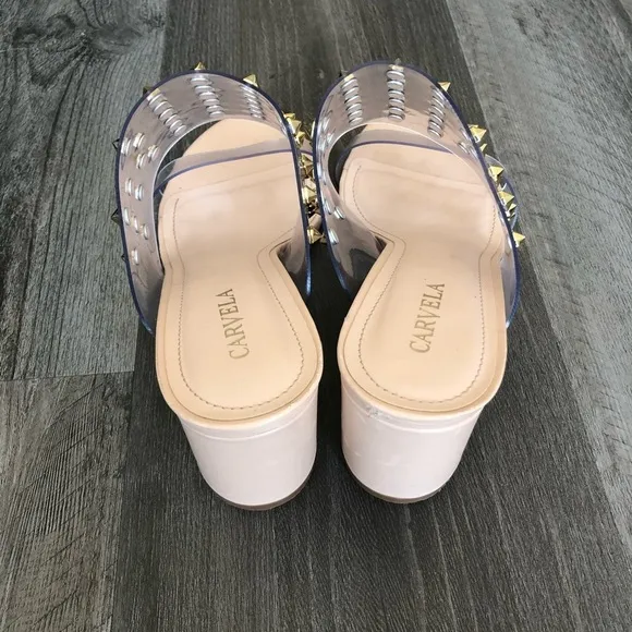 Carvela Ghoul Clear Studded Block Heel Dress Mules size 37