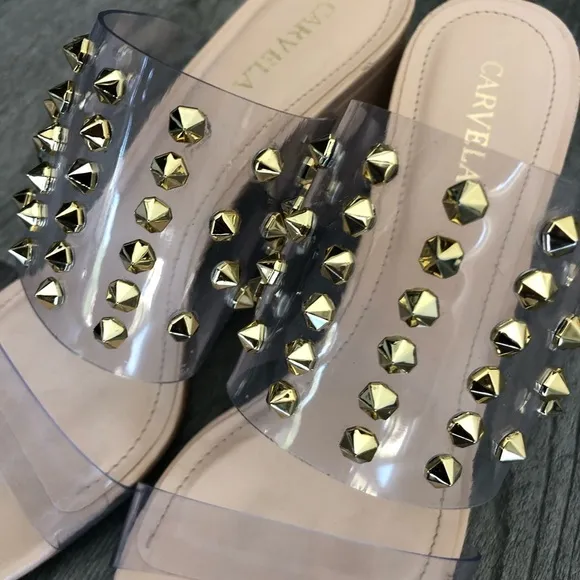 Carvela Ghoul Clear Studded Block Heel Dress Mules size 37