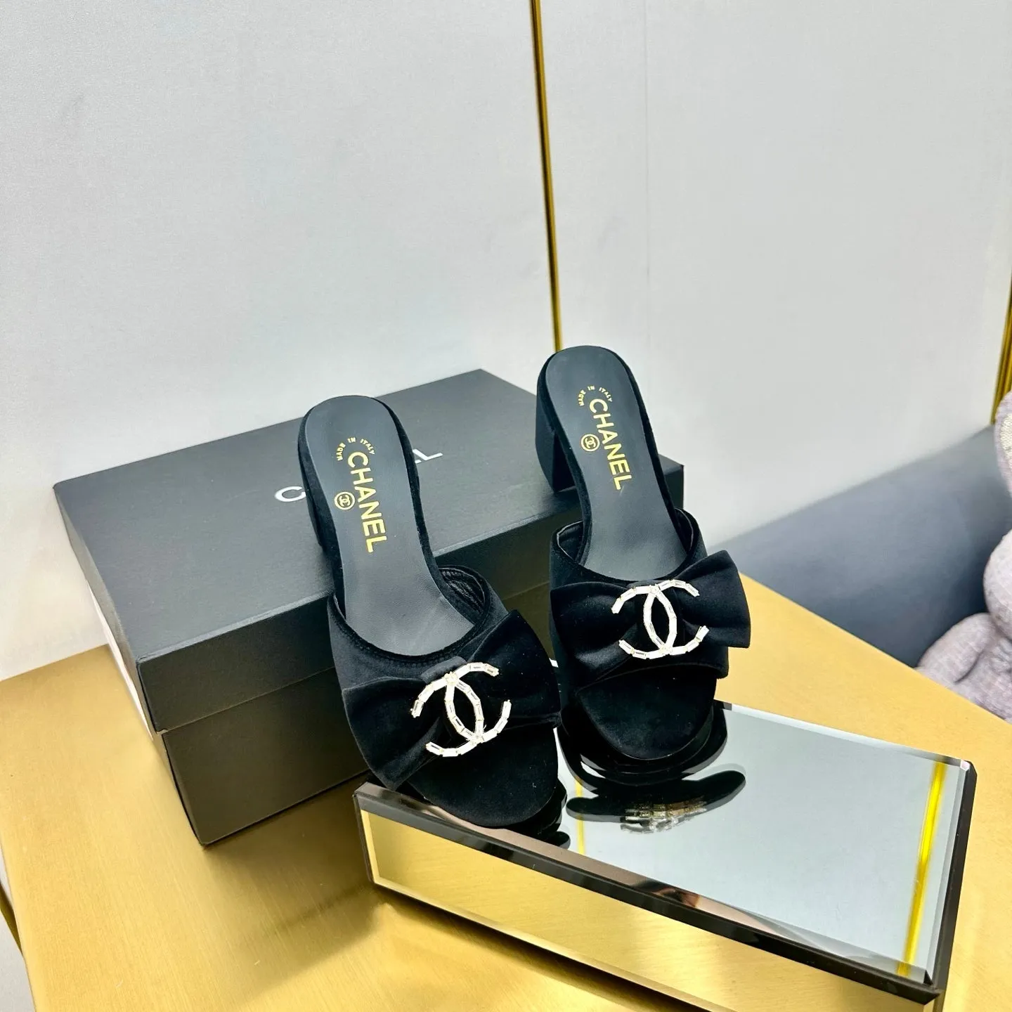CC 25 Mid Heel Mules Black Velvet 238476