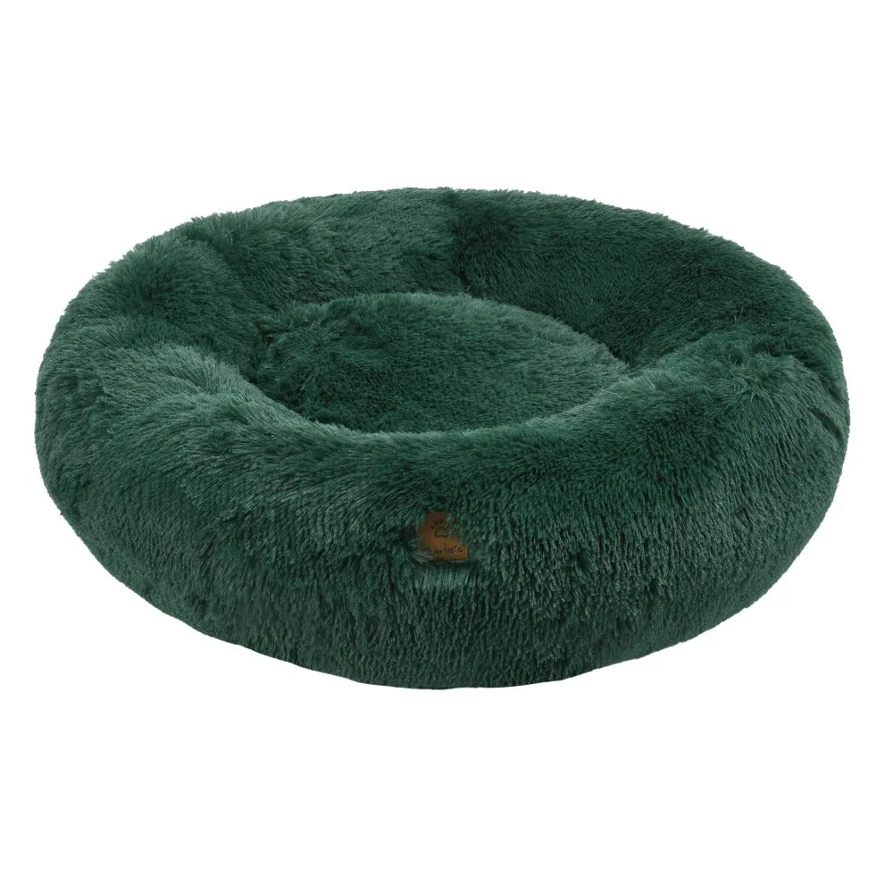 Charlie's Shaggy Faux Fur Round Calming Dog Bed Eden Green Small